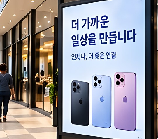 상가 통로 사이니지의 휴대폰 광고