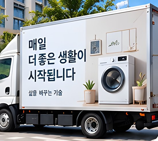 차체에 생활가전 광고를 붙인 탑차