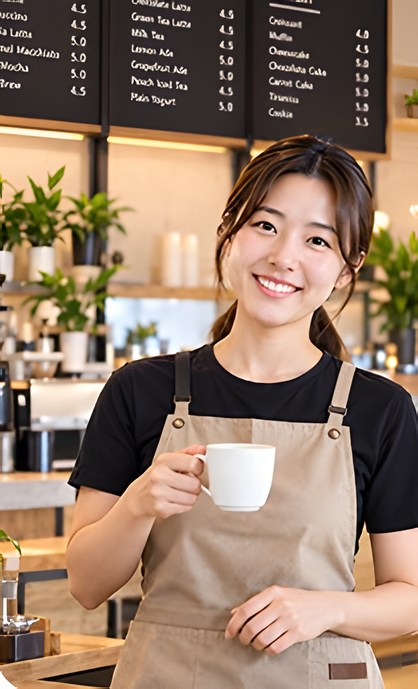 앞치마를 두르고 커피잔을 든 카페 운영자(AI 예시 이미지)