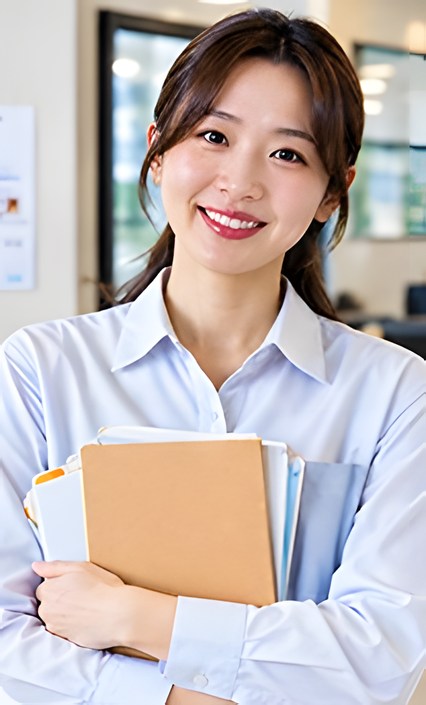 교재를 안고 웃는 학원 원장(AI 예시 이미지)