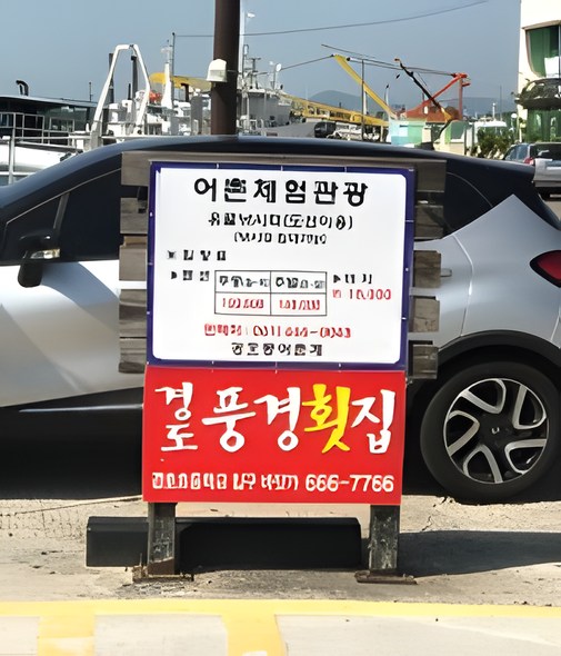 주차장에 설치된 광고 입간판