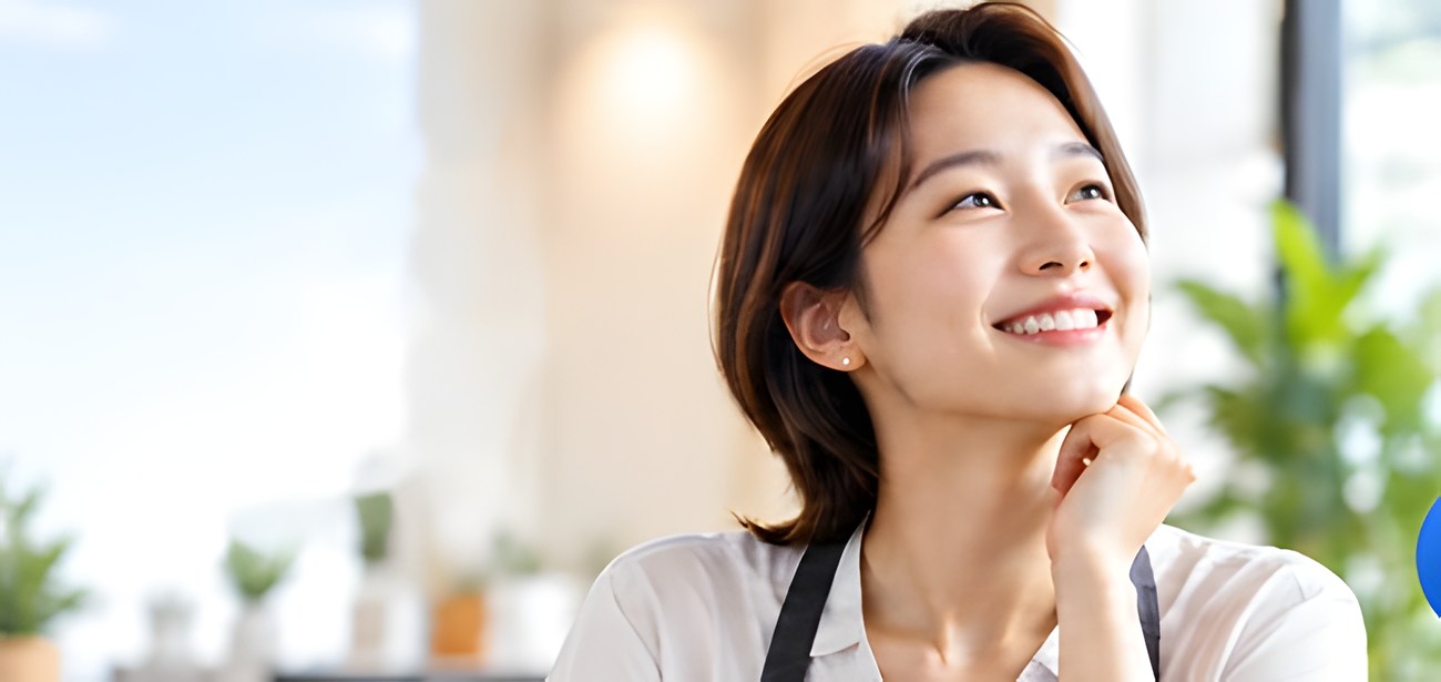 턱을 괴고 웃는 광고주