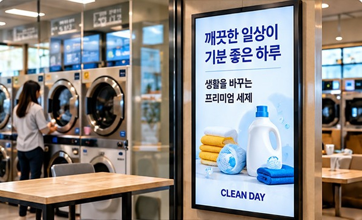 빨래방 벽면의 세제 광고