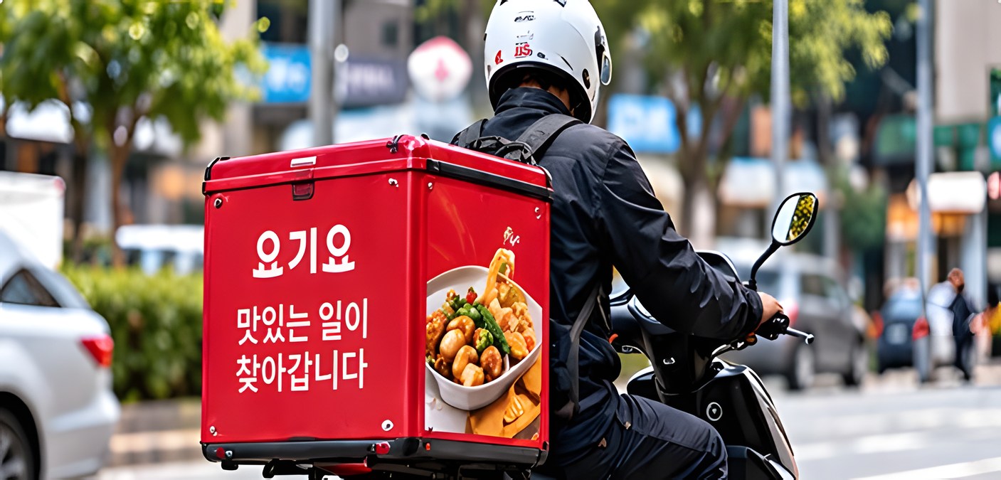 배달함에 광고를 붙인 오토바이