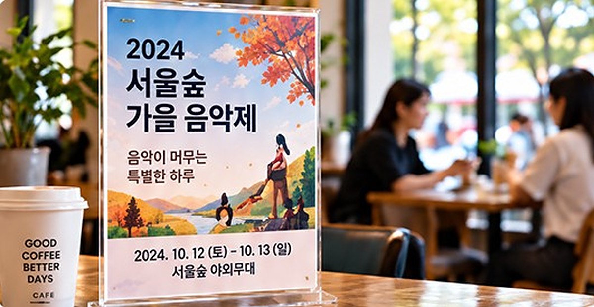 카페 테이블 위 지역 음악제 안내 POP